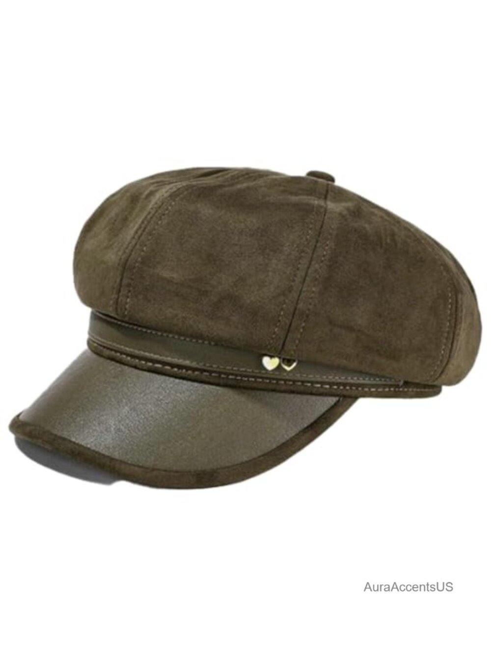 Faux Suede Newsboy Cap with Leather Brim Adjustable Vintage Hat